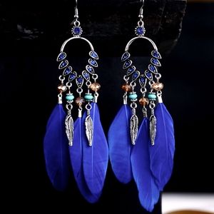 Sapphire Blue Boho Feather Earrings
